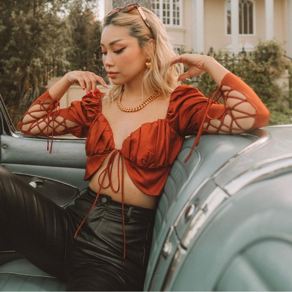 * Alamour The Label Crop Top with Juliet Sleeves Copper Size Small - Picture 2 of 14